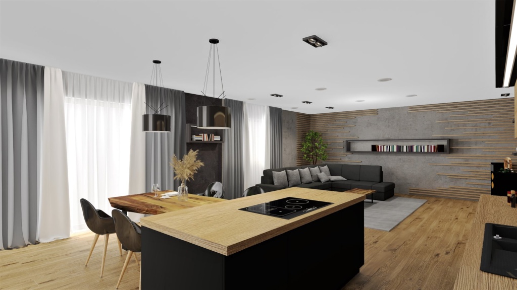 prostorná kuchyně s obývacím pokojem 