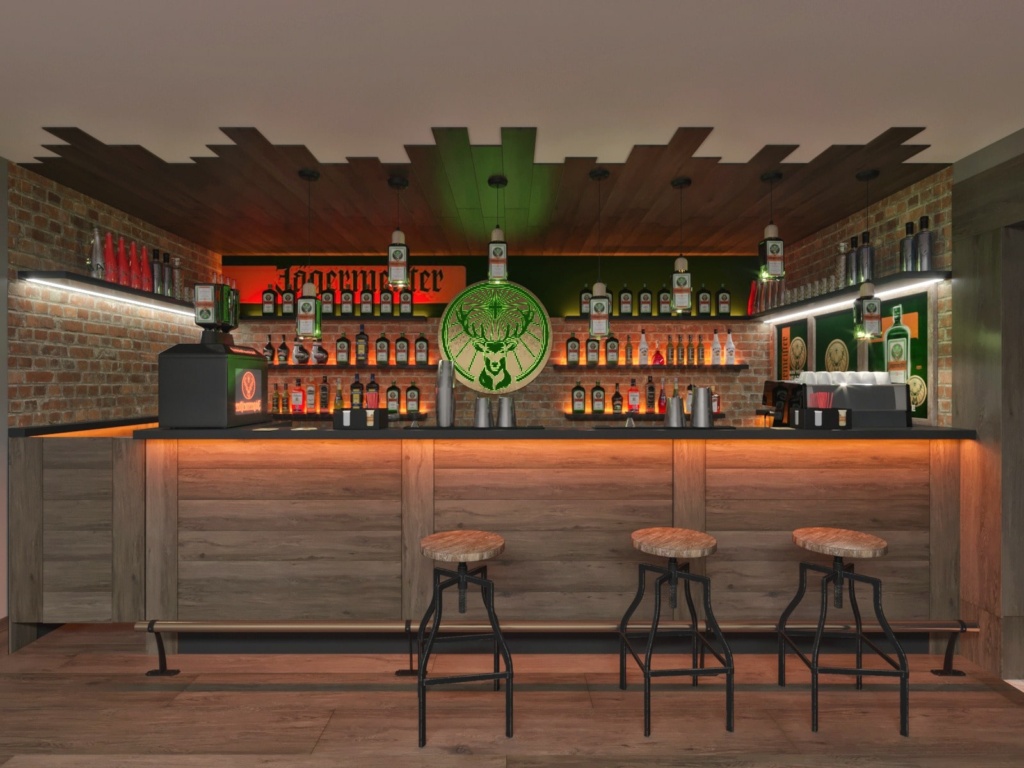 Jagermeister bar s dřevěnými prvky
