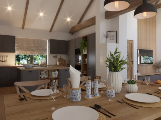 Moderní kuchyň s dřevěnými prvky